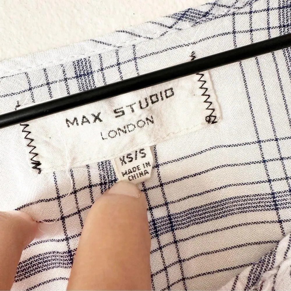 Max Studio Plaid Rayon Peasant Blouse XS/S Flowy Long Sleeve - Image 3