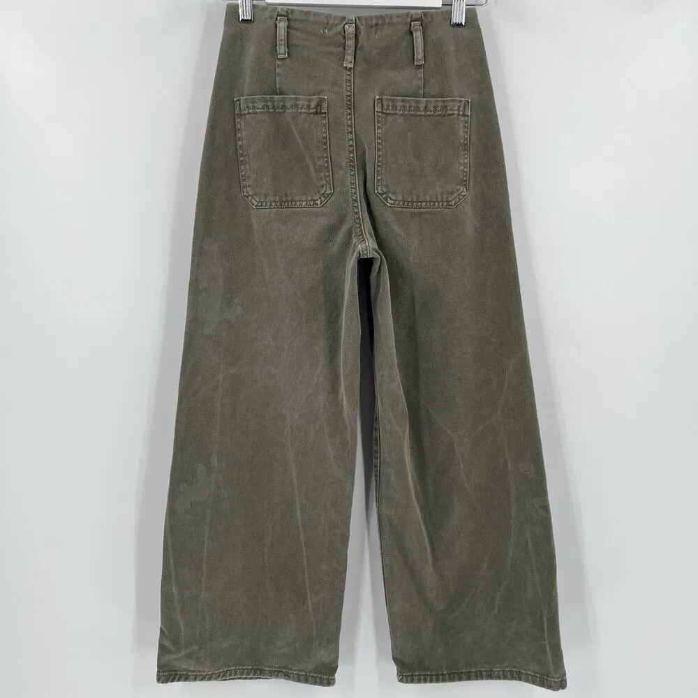 Zara Wide Leg Jeans Dark Green Wash High Rise Cotton Cropped Women’s Size 2 - Image 4