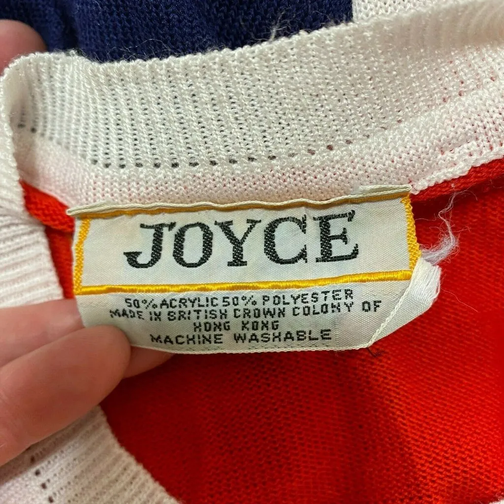 Vintage Joyce Sweater Top S Red White Navy Stripe‎ 3/4 Sleeve Colorblock - Image 6