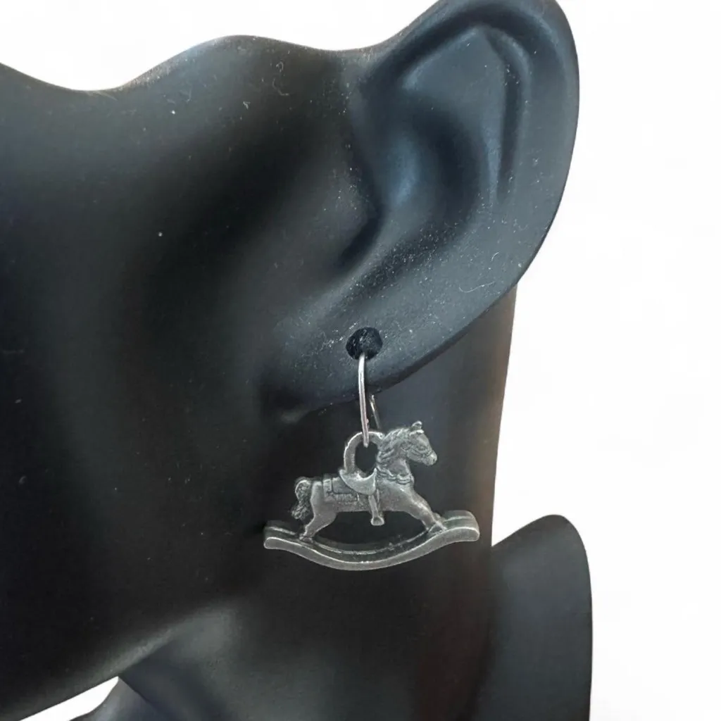 Silver Rocking Horse Earrings - Image 2