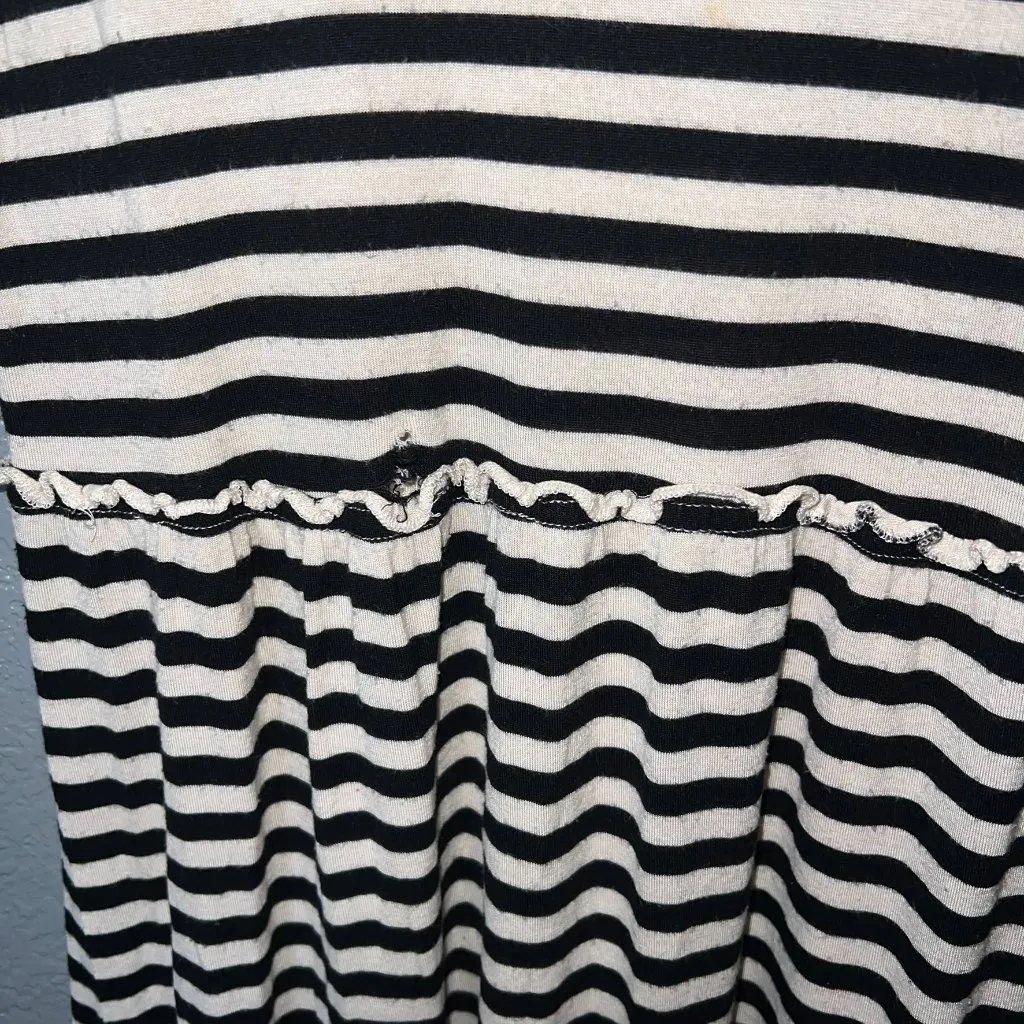 Sleeveless Striped Knit Maxi Dress with Ruffle Hem Black & Cream Size Medium - Image 2