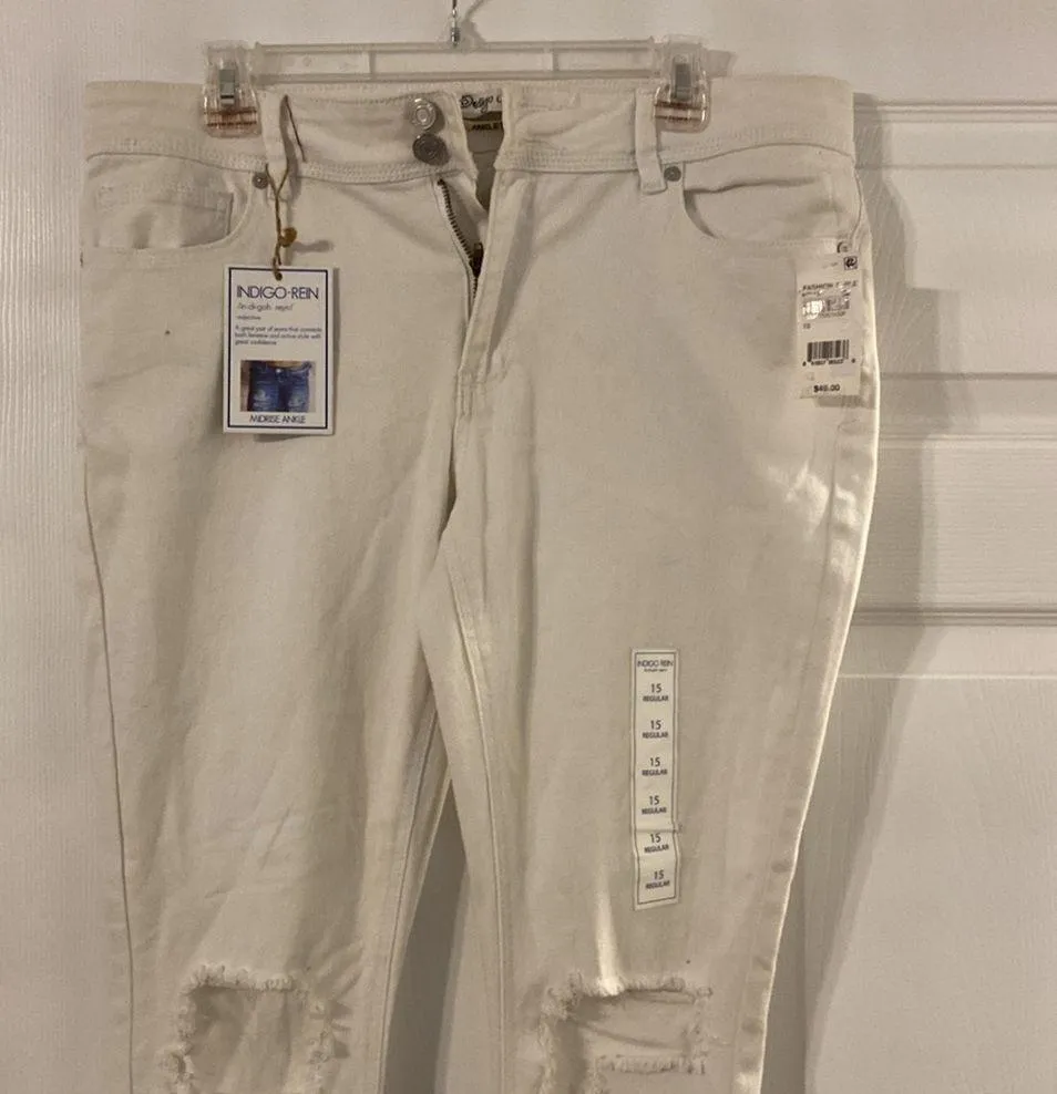 Indigo Rein Ankle White Jeans Pants size 15 R brand new with tags inseam 27” - Image 2