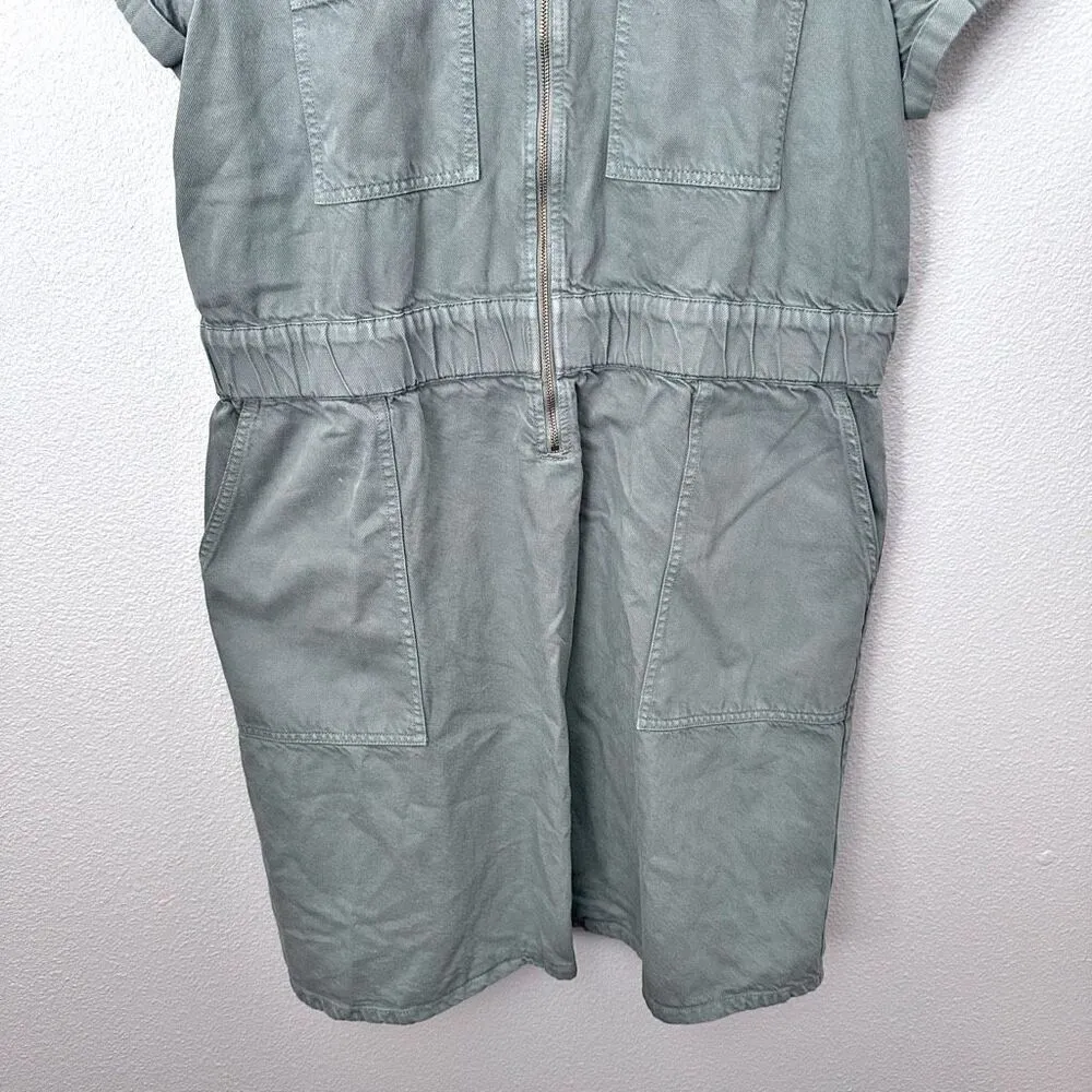 J. CREW | Zip Front Cargo Chino Dress Army Olive Green Elastic Waist | Size 18 - Image 3