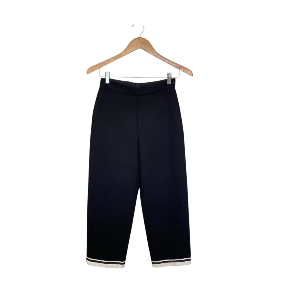 Maje Picoeur Cropped Rhinestone-Belted Pants In Black With White Stripe Size 34 - Image 4