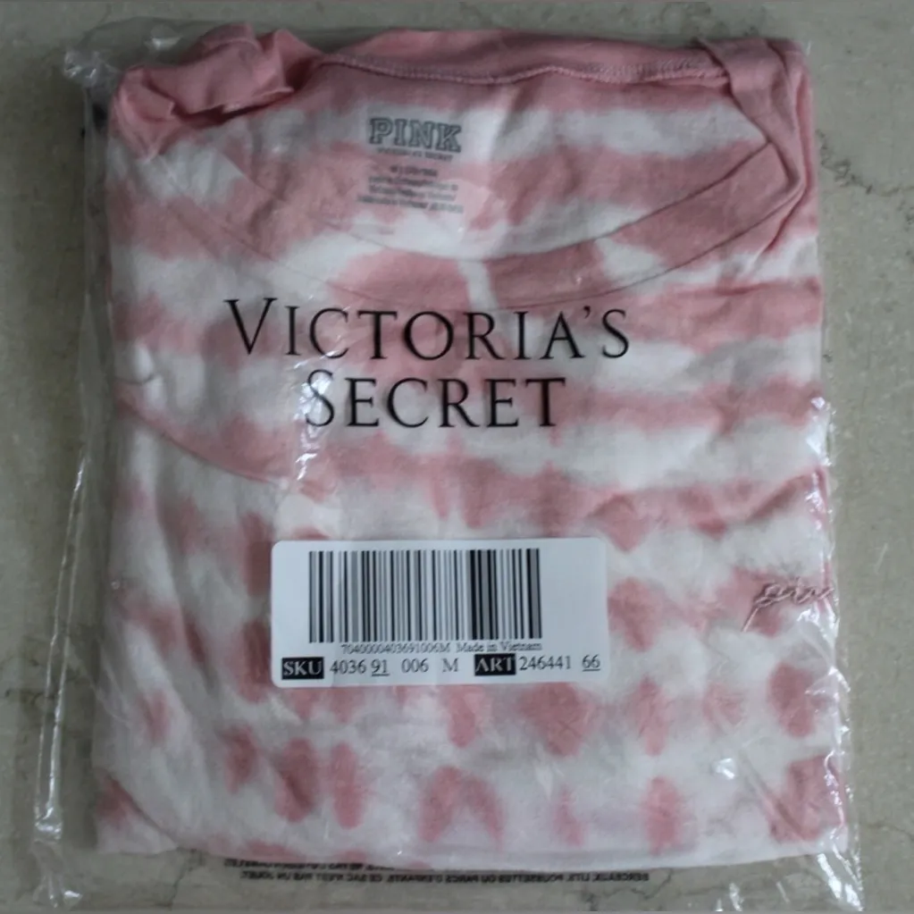 PINK Victoria's Secret Light Pink Tie-Dye Girlfriend Long Sleeve Crop Tee - Image 2