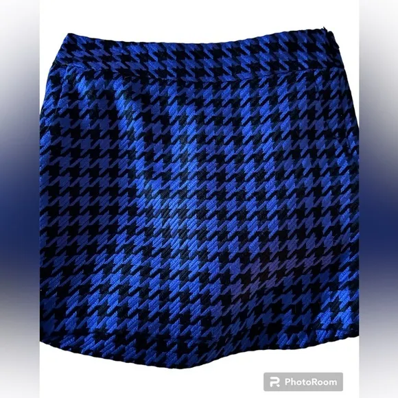 The Limited Houndstooth Blue & Black Y2K Mini Skirt Side Zip‎ Lined Sz 6 - Image 2