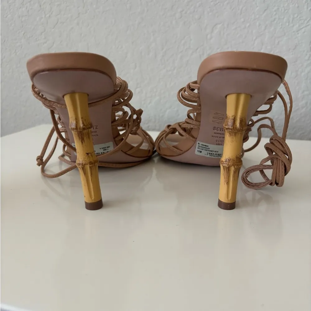 SCHUTZ Savania Honey Beige Nappa Leather Lace-Up High Heel Sandals Size 10 - Image 8