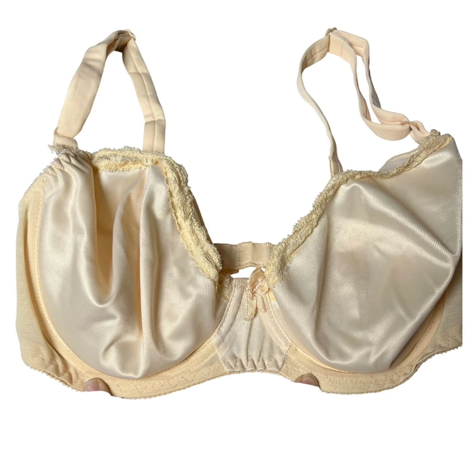 Vintage Bali Sensuale Seamless Bra 2850 34D Ivory Satin Lace‎ Trim USA Made - Image 4