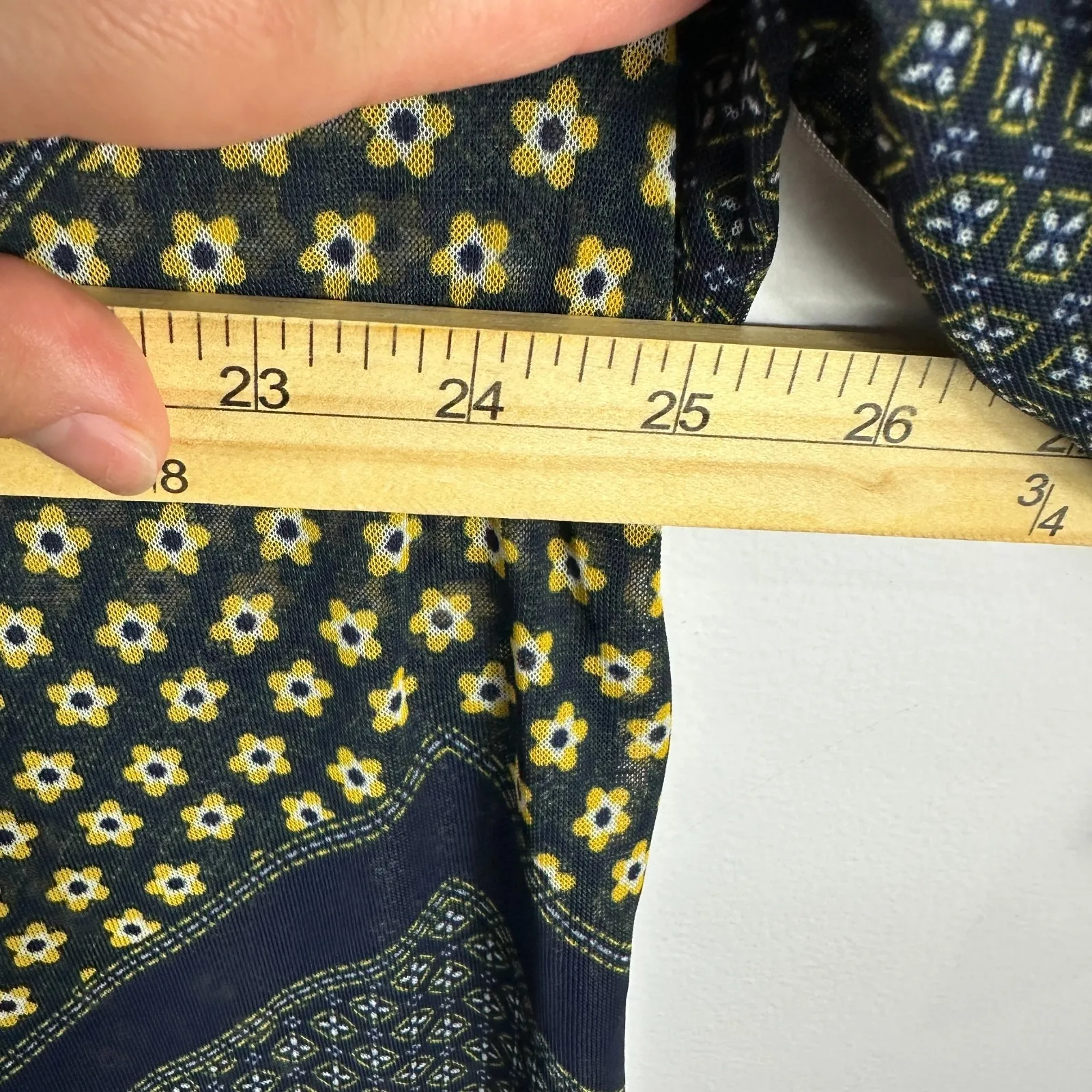 Emma & Olive Cardigan 1X Navy Yellow‎ Floral Boho Open Front Stretchy Retro Work Blue - Image 5