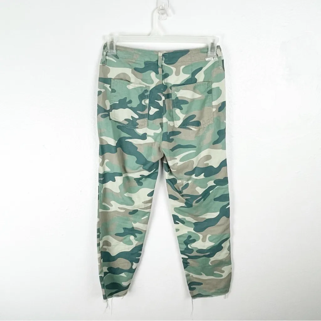 MOTHER The Shaker Chop Crop Linen Blend High Rise Camo Print Fray Hem Pants 26 Blue - Image 2