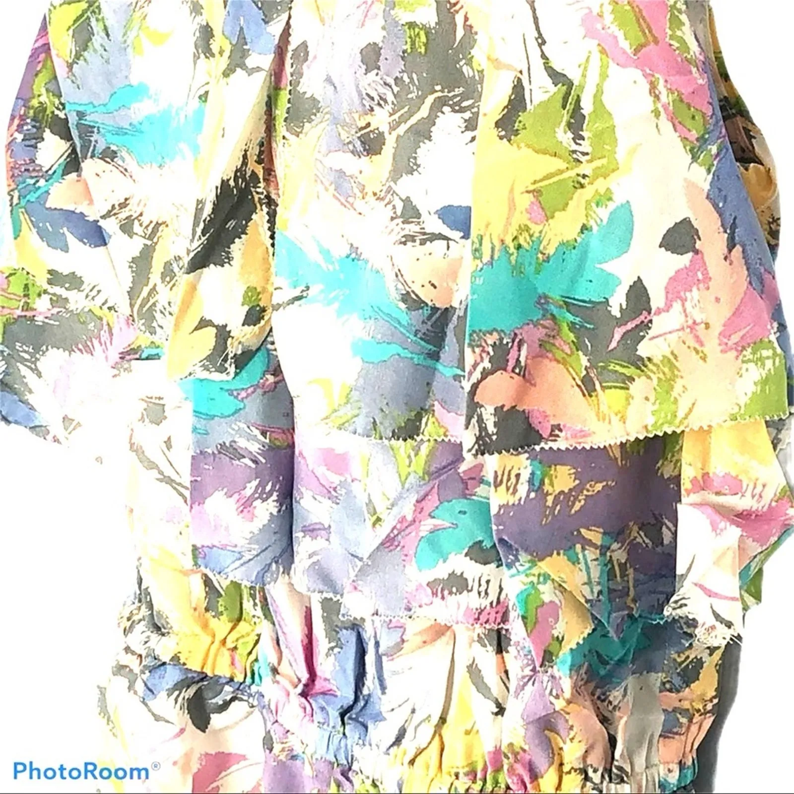 R•89 Watercolor Silk Ruffle Romper Pastel NWOT Size S Pink - Image 7