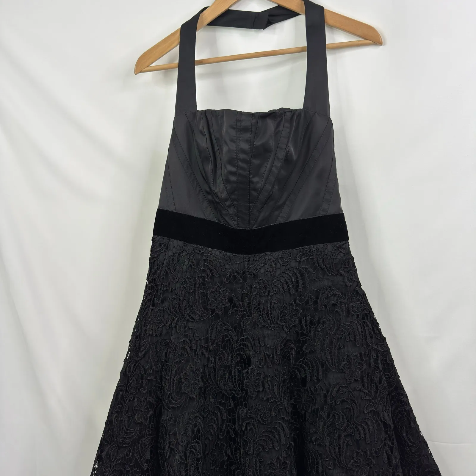 Karen Millen Black Halter Lace Fit Flare Party Dress Size 8 NWT - Image 15