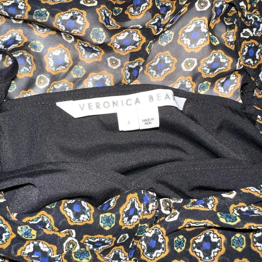 Veronica Beard Sacchi Token Print Long Sleeve Chiffon Short Dress 4 - Image 5