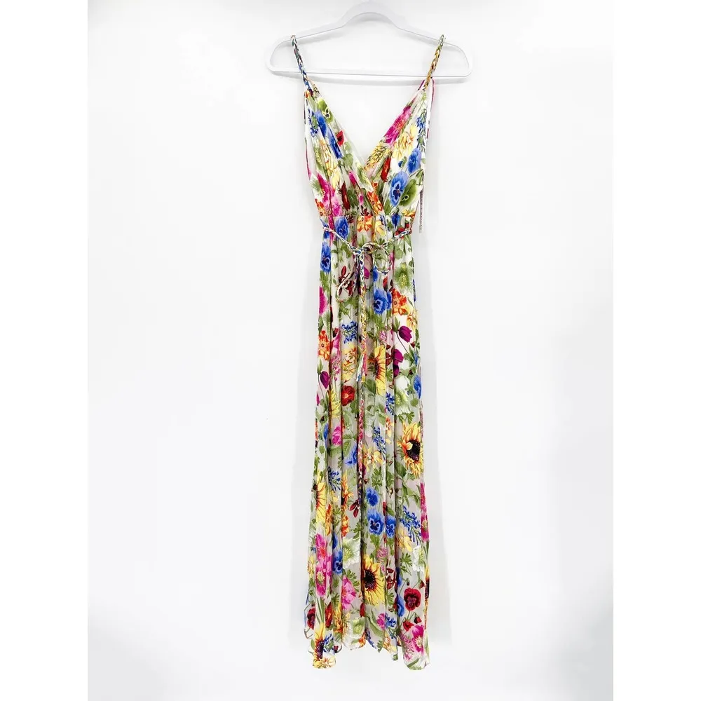 Alice + Olivia Samantha Silk Blend Floral Print Surplice Maxi Dress Size 2 NWT - Image 3