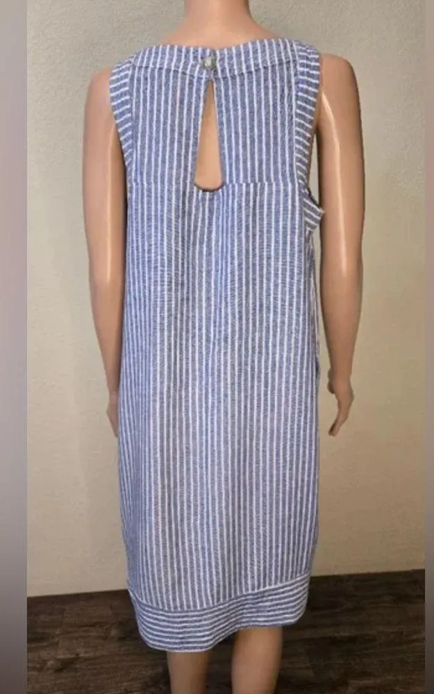ForCynthia Linen Blend Striped Knee Length Shift Dress M - Image 3