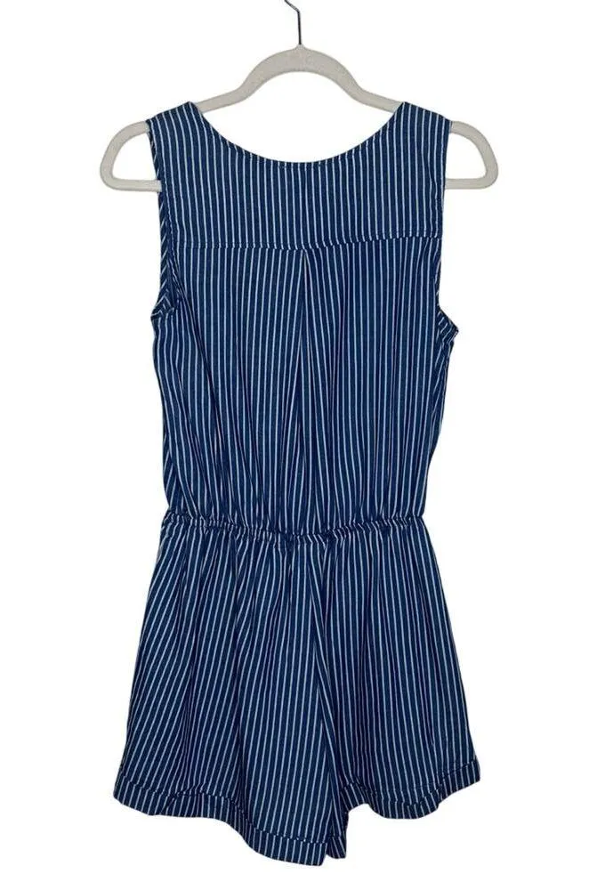 Kori America Striped Scoop Neck Sleeveless Tie Waist Romper Blue Size Small - Image 12