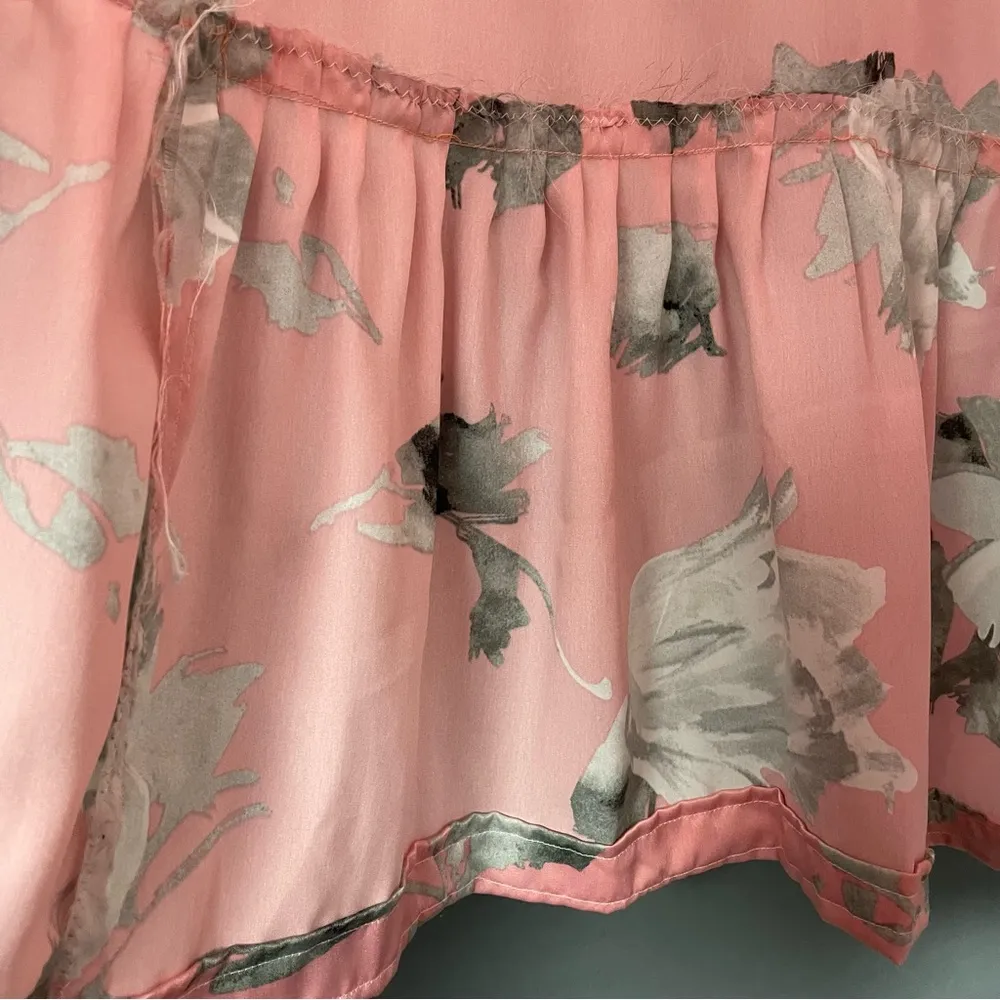 Handmade Muumuu Dress Floral Light Pink Maxi Ruffle Greek Ribbon Short Sleeves‎ Size M - Image 7