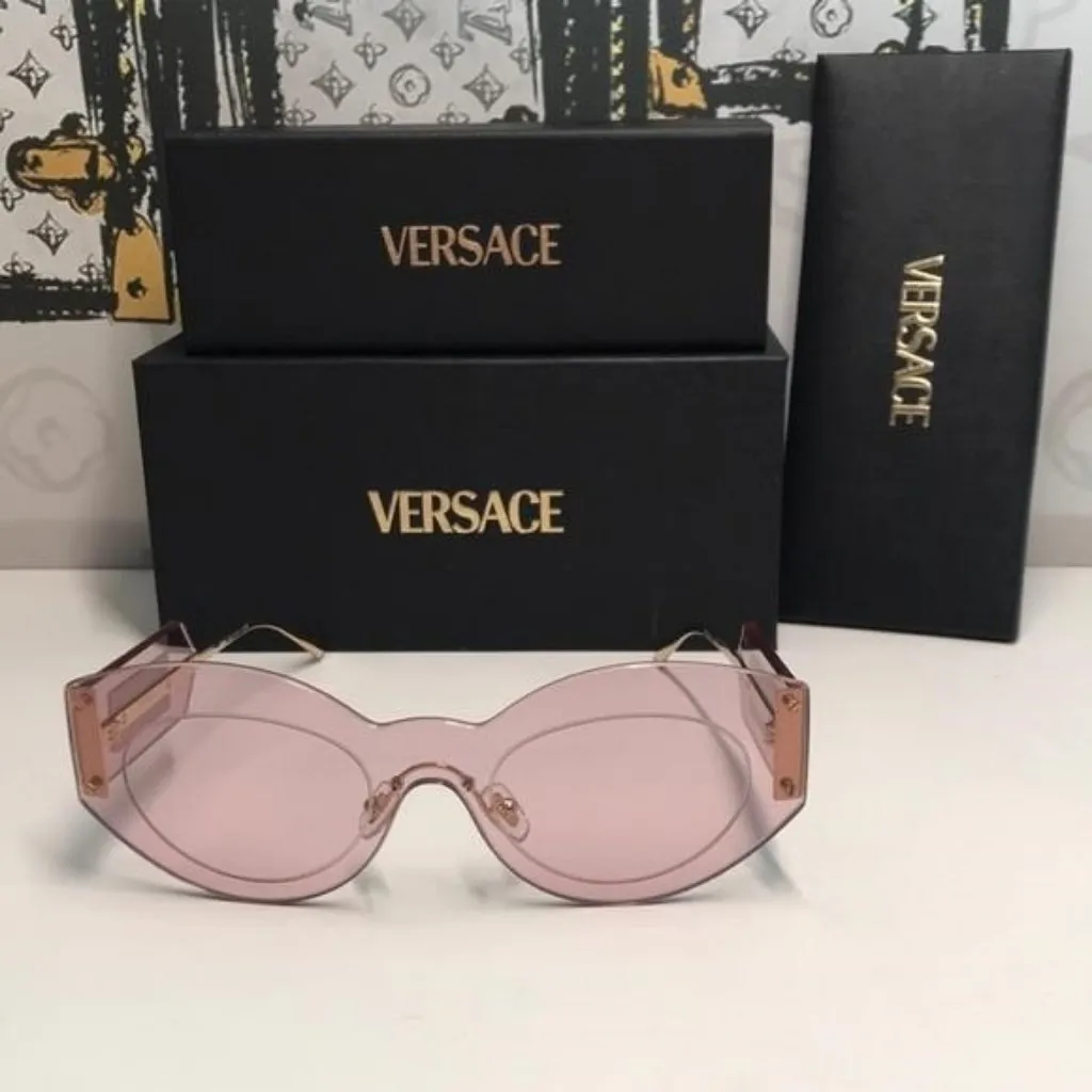 New Versace™ VE2276 Damier Women’s Sunglasses – Rimless Pink Metal - Image 6