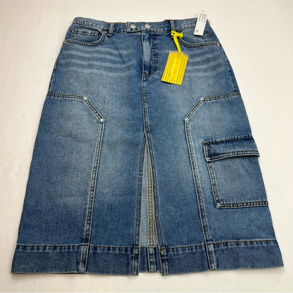 CIRCUS NY Carpenter Cargo‎ Denim Midi Skirt Womens Size 26 Side Show Blue NEW - Image 3