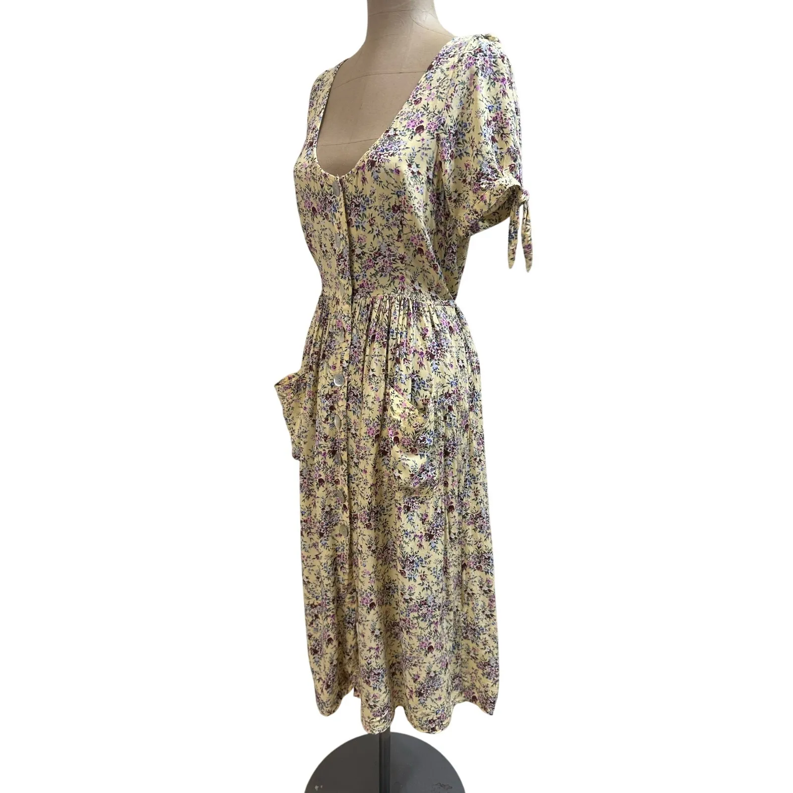 Auguste the Label Midi Dress Lola Yellow Floral Button Front Short Sleeve Size 2 - Image 6