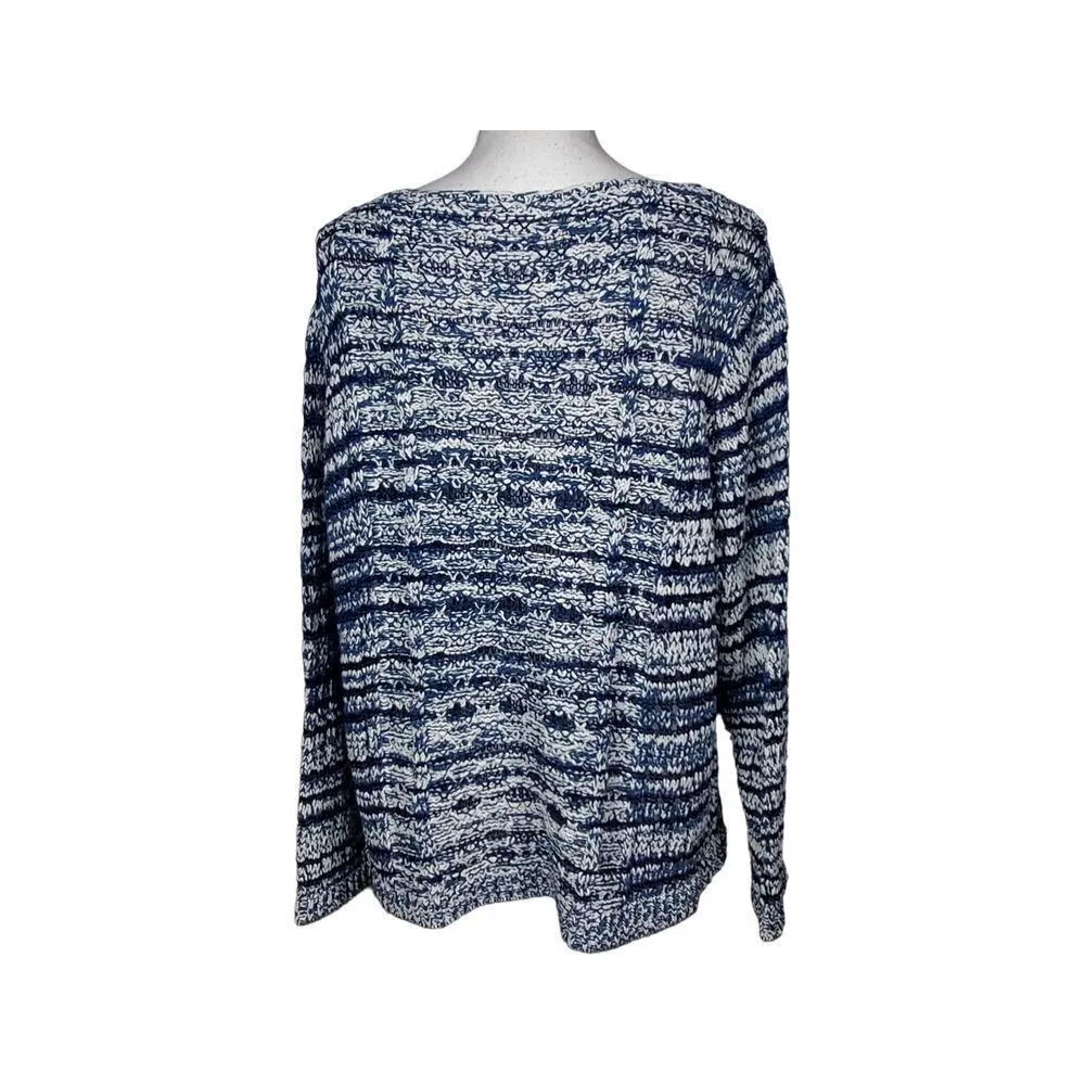 Chico's Sweater Size Extra Large Blue Open Knit Boat Neck Lagenlook Flowy - Image 3