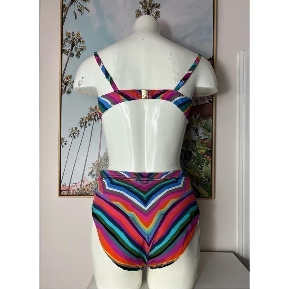 Trina Turk Rainbow Louvre High Waist Bikini Bottoms and Underwire Swim Top Large - Image 4