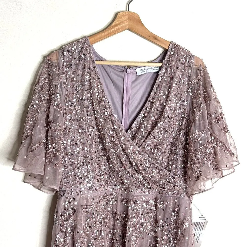 Mac Duggal SEQUINED BUTTERFLY SLEEVE HIGH LOW GOWN dress size 12 style 93681 - Image 4