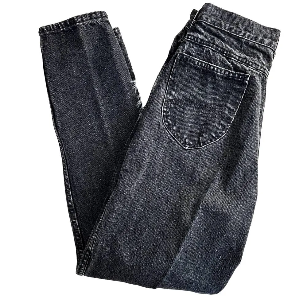 Chic Vintage 1980s Mom Jeans Tapered Leg Denim High Waisted Black Size 12 - Image 2