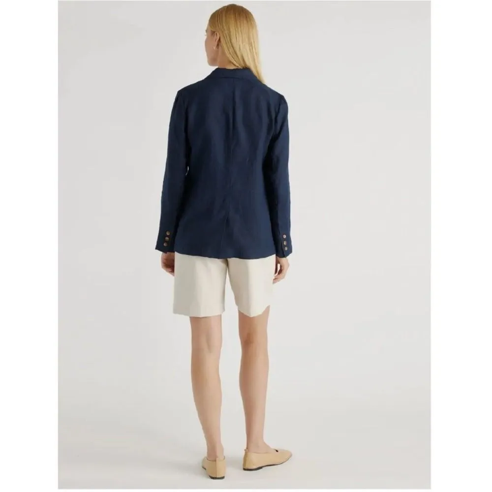 Quince Linen Blazer in Navy Blue 100% Flax Linen Weave sz XL Women's NWT Pockets - Image 4
