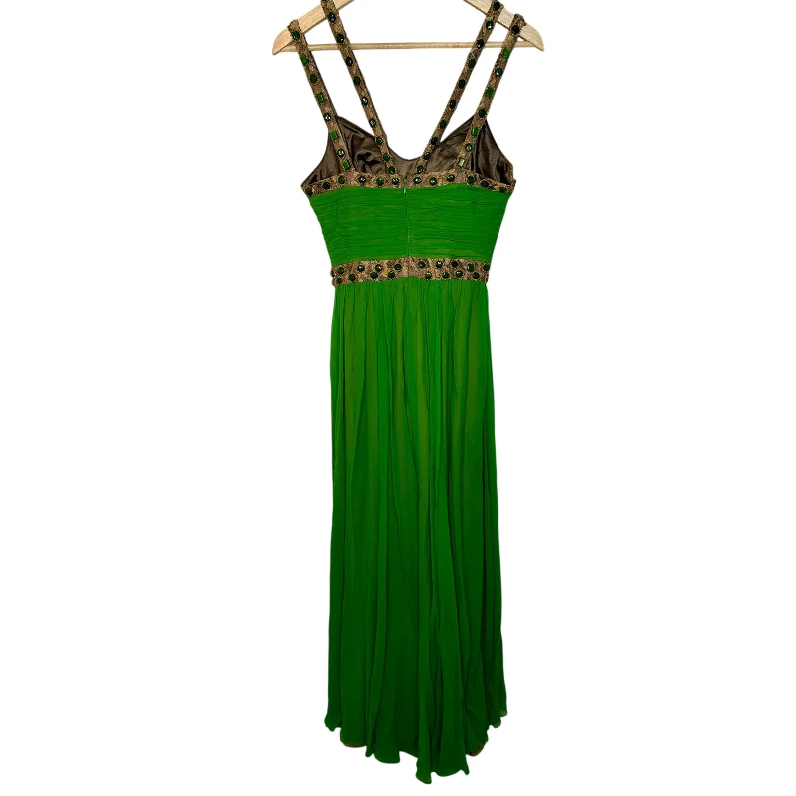 Mandalay Jade Green Gold Silk Beaded Maxi Long Gown Evening Formal Dress Women 8 - Image 6