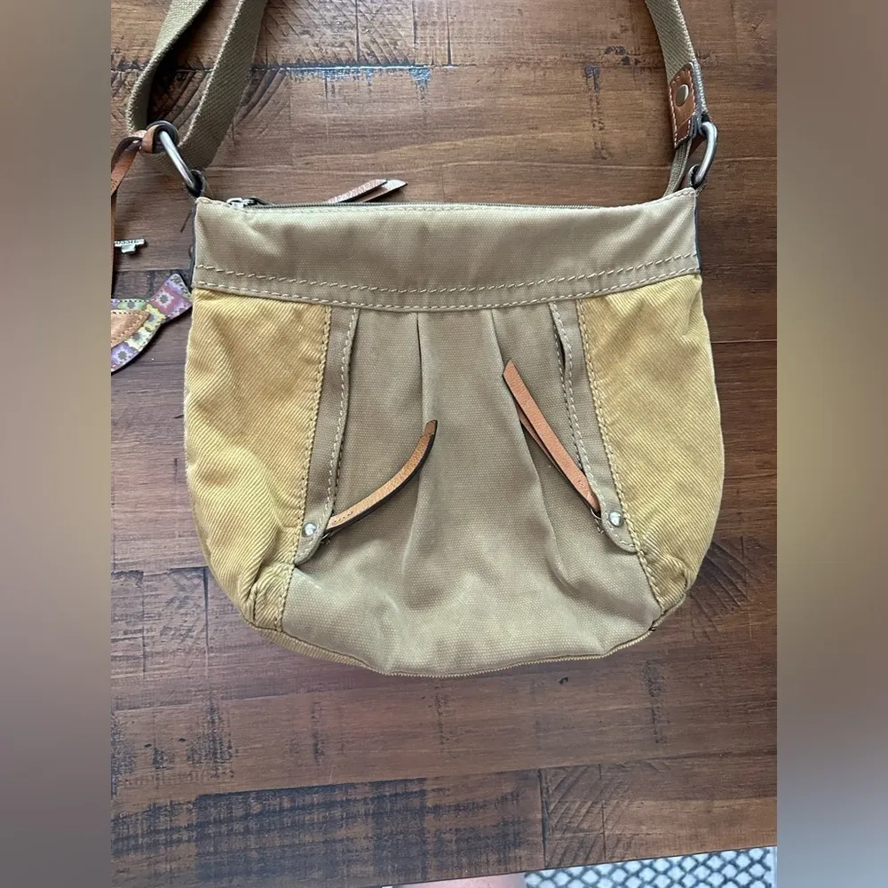 Vintage Fossil Key Per Canvas‎ Crossbody Purse Tan Corduroy Y2K 2000's - Image 2
