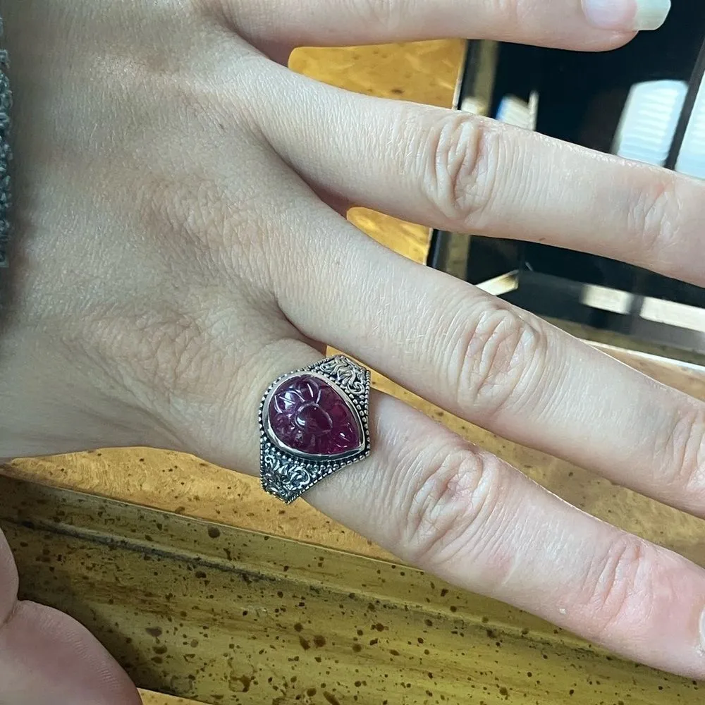 Natural African Ruby Sterling Silver Artistic Ring Size 8 - Image 3