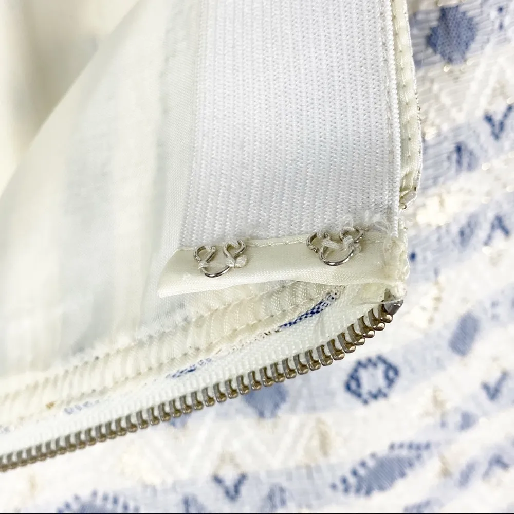 J. CREW Factory Cream Blue Metallic Jacquard Flare Patterned A Line Skirt Size 8 - Image 7