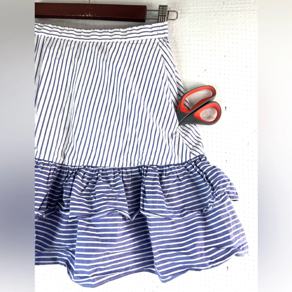 J. Crew 2 Layered Ruffle Lined Blue and White Striped Pocketed Mini Skirt - Image 3
