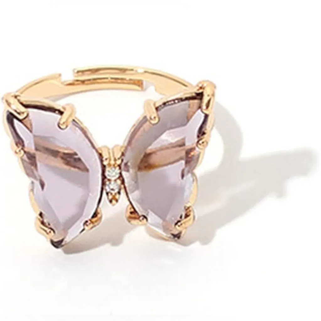 Pretty DARK PURPLE Butterfly Gemstone Fashion Ring, Gold, Adjustable (Fits Most) - Image 9