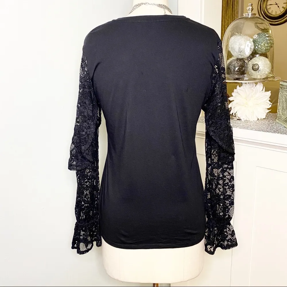 Stella and Dot Black Lace Long Sleeve Blouse XS - Image 8
