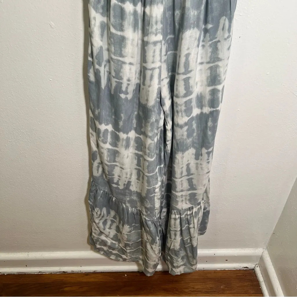 Japna Strapless Jumpsuit Light Blue Gray Tie Dye Ruffle S - Image 3