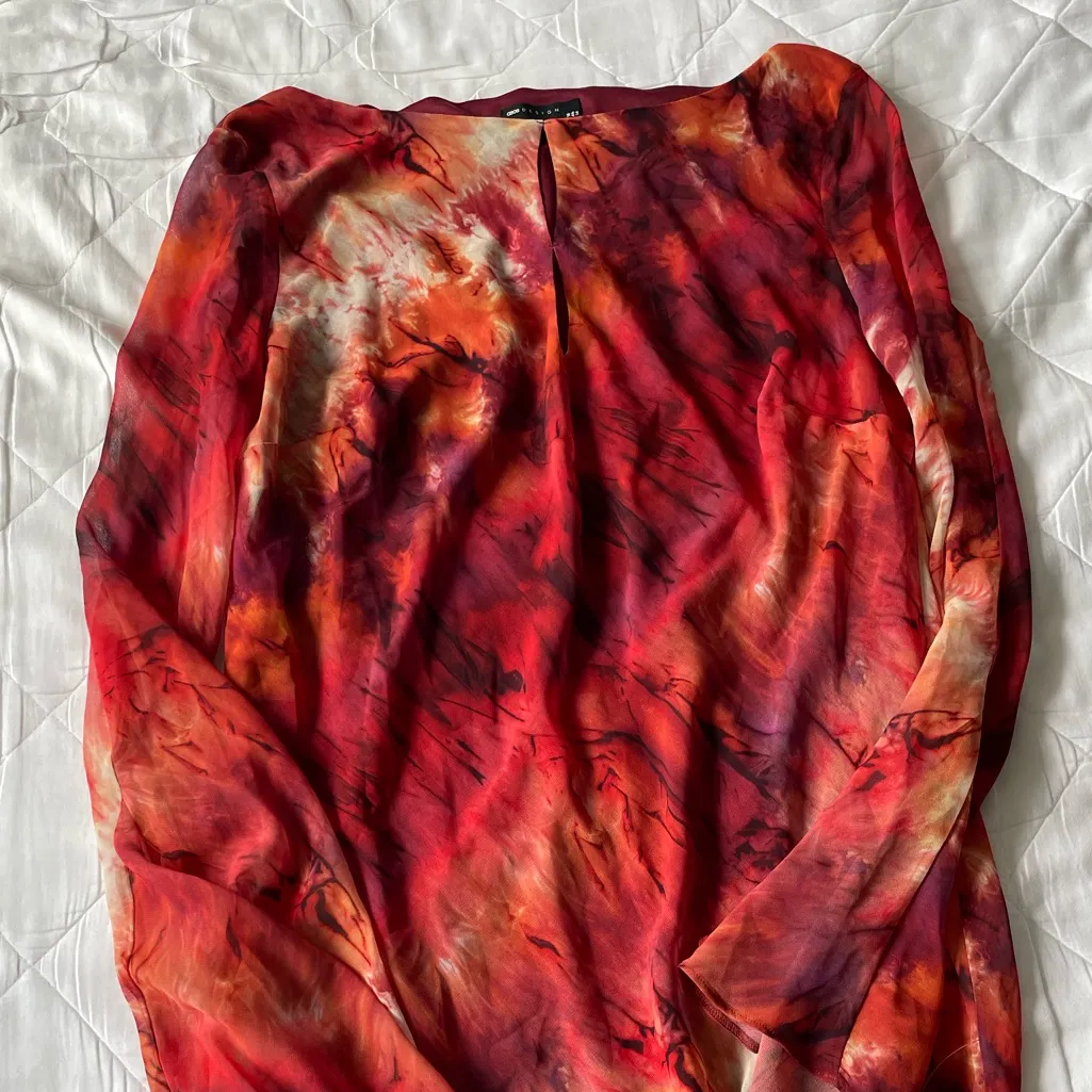 ASOS Red and Orange Tie-Dye Long Sleeve Chiffon Mini Dress - Image 2