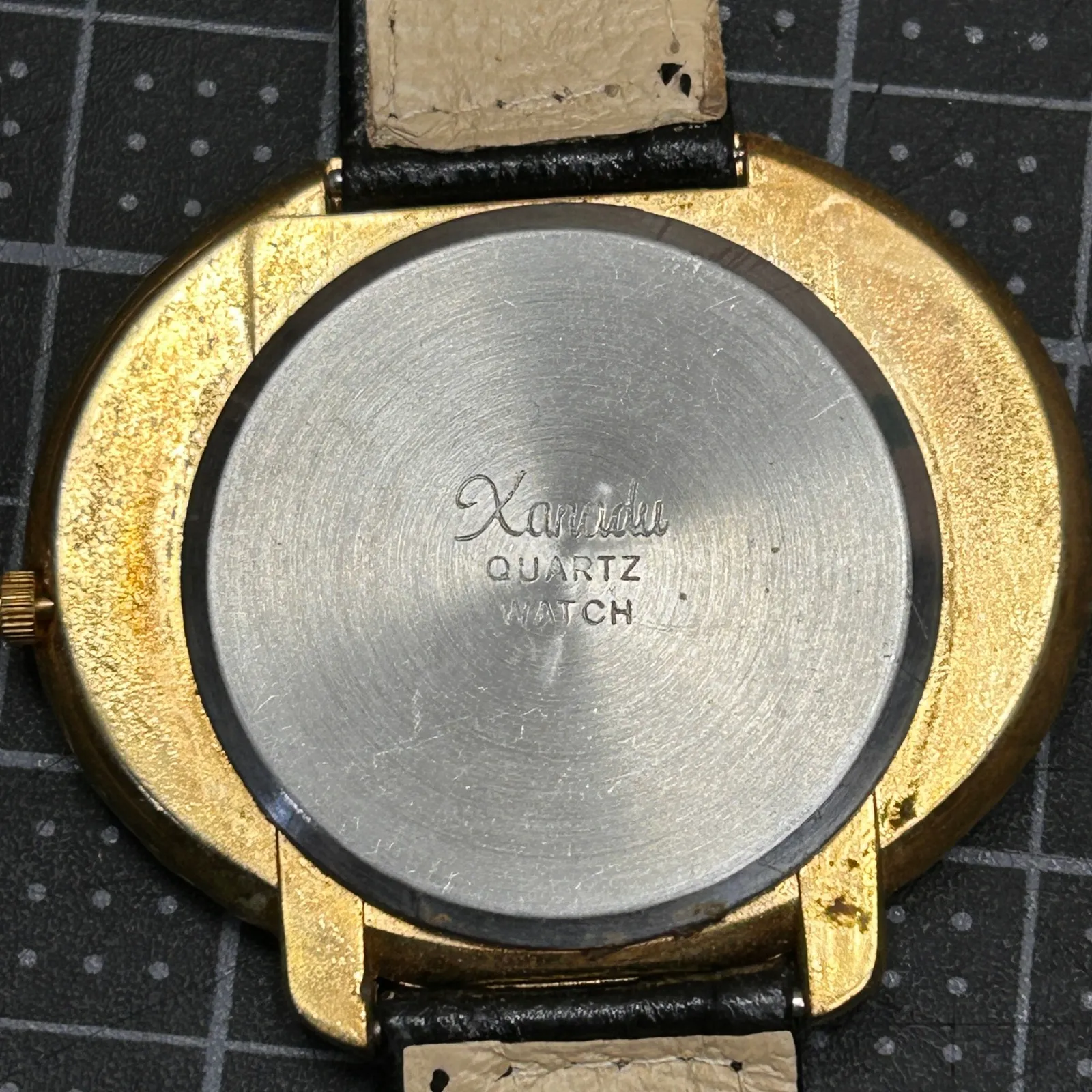 Xanadu Women's Gold Tone Oval Bezel Crystal Quartz Watch Black Leather Band - Image 2