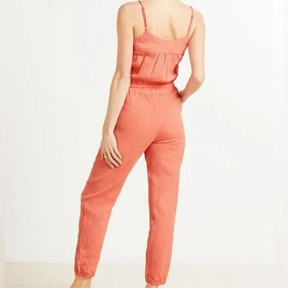 Evereve Women's Coral Gemma Gauzy Cotton Sleeveless Jumpsuit‎ Size L Summer - Image 3