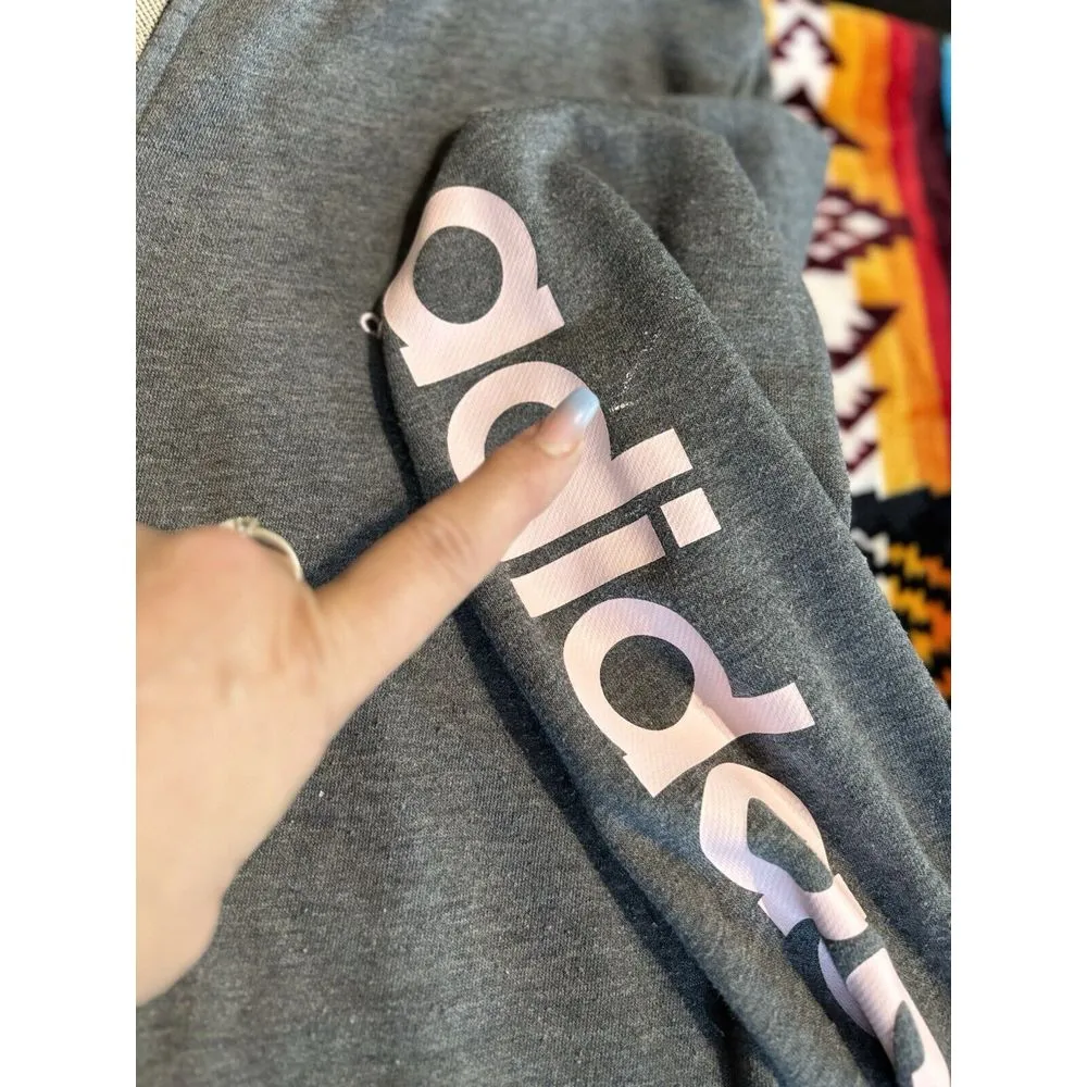 Adidas Gray/Pink Zip Up Athletic Jacket Size Large (16-18) Pockets Logo‎ - Image 9
