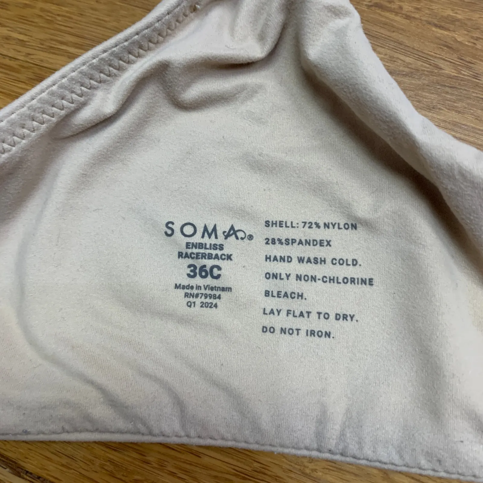 Soma Enbliss Racerback Bra Size 36C Comfort Beige Everyday Front Close Lined - Image 4
