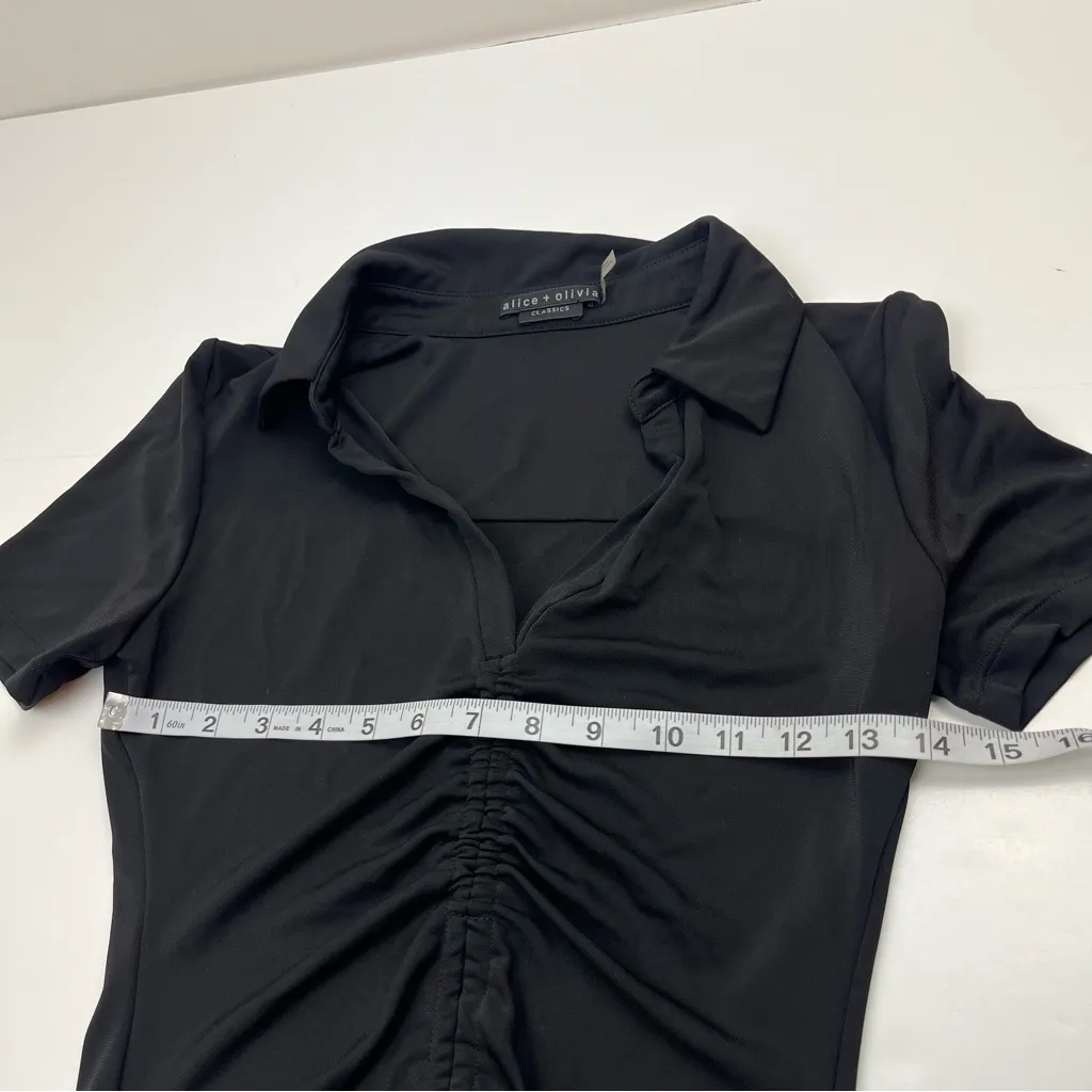 Alice‎ + Olivia Marsha Ruched Polo Mini Dress Womens Size XS Black Bodycon *FLAW - Image 11