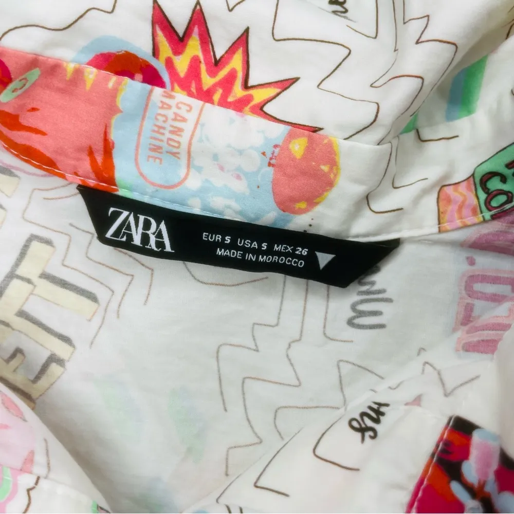 ZARA Women Oversized Puff Sleeve Printed Button Down Shirt Tacos Burritos Red S - Image 6