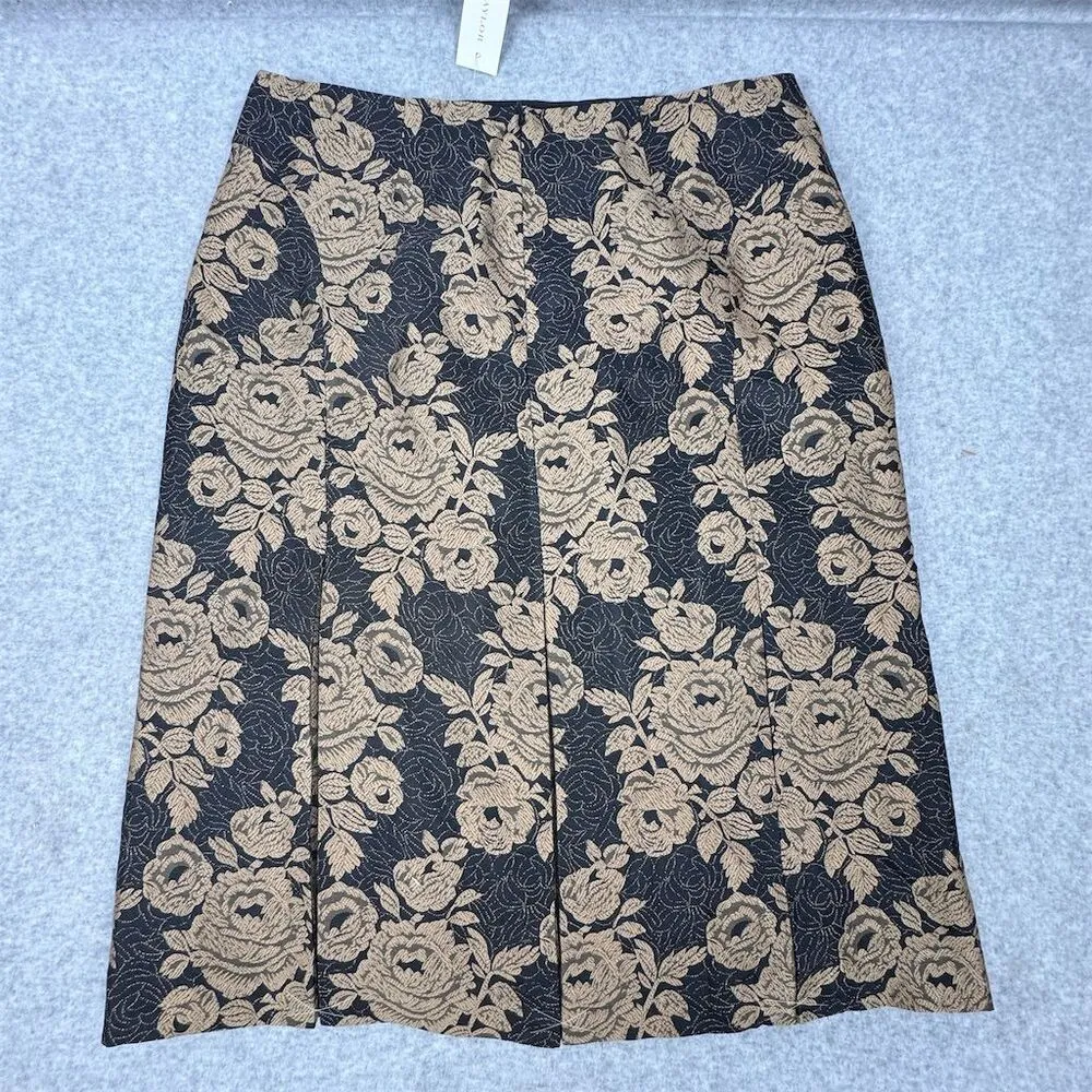 Ann Taylor Women's Floral Silk & Wool Pencil Skirt Black Knee Length Size 6 - Image 7
