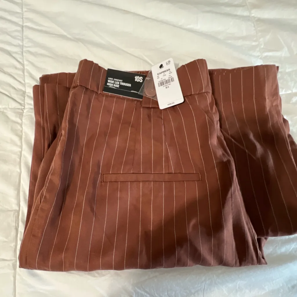 EXPRESS  Brown Pinstripe Wide-Leg Pants - Image 3