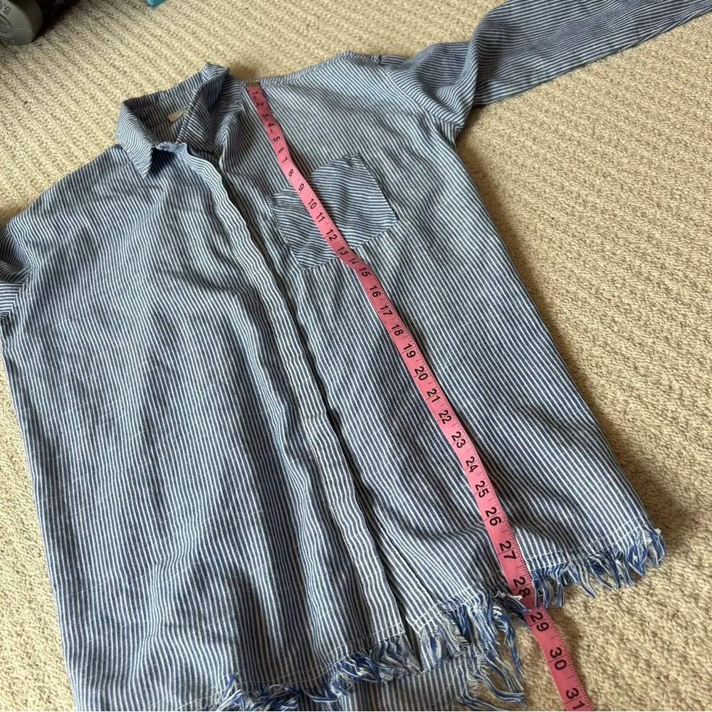 Umgee Blue and White Striped Button Down Blouse - Image 5