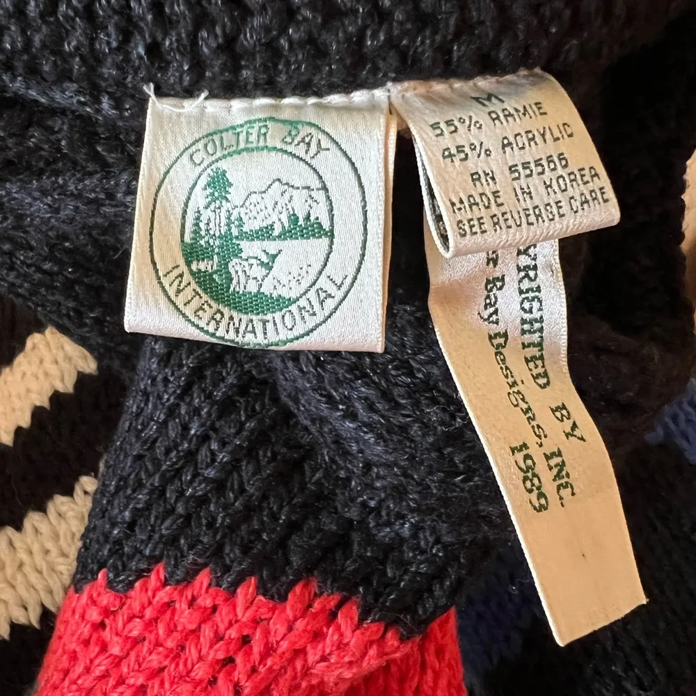 Colter Bay International Vintage Sweater Big Poppy Flowers Floral Argyle Medium - Image 3