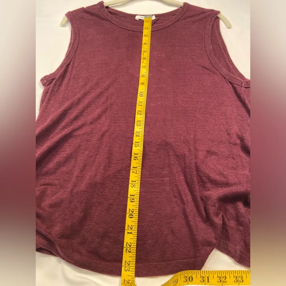 A.L.C. Linen sleeveless maroon tee shirt top. Back is partially open, size Large - Image 5