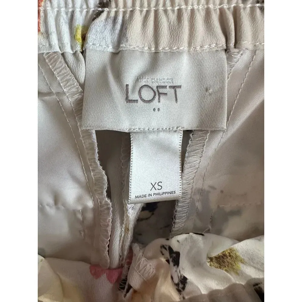 Loft Floral Elastic Waistband Ankle Pants Trousers Size XS Cream Colored - Image 3